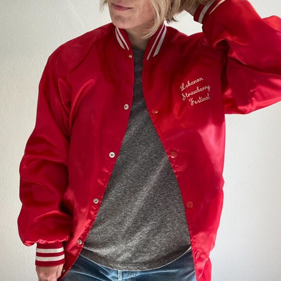 Vintage 80s Red Satin Varsity Jacket Cardinal USA - Picture 9 of 16
